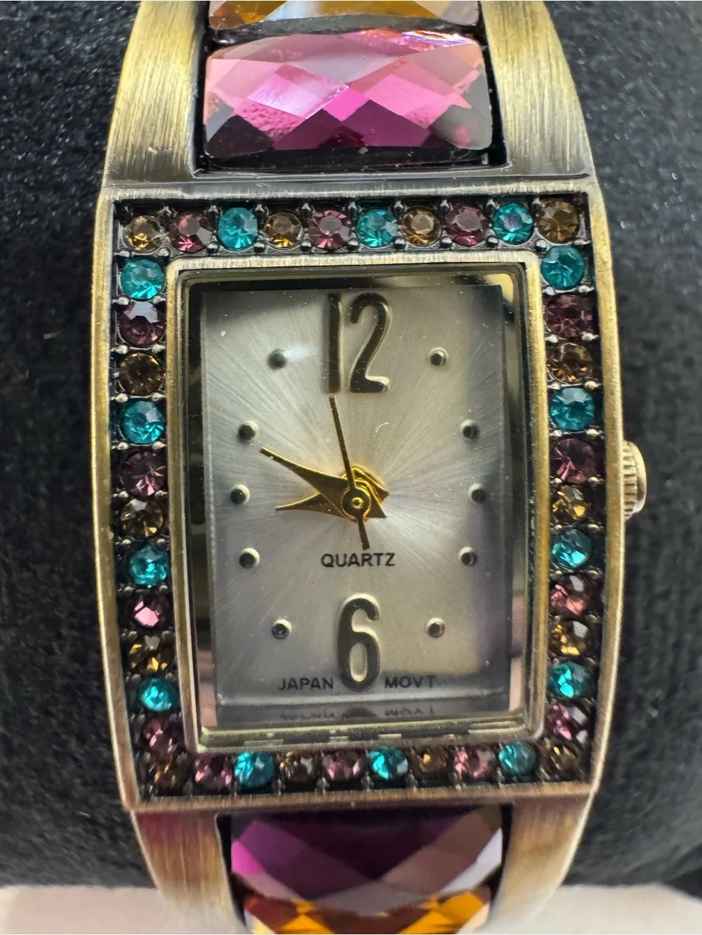 Avon Multicolor Crystal Accent Gold-Tone Bracelet Watch